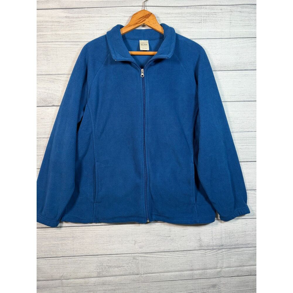 Blair Women’s Large Blue Full Zip Fleece Jacket Pockets Bin H
